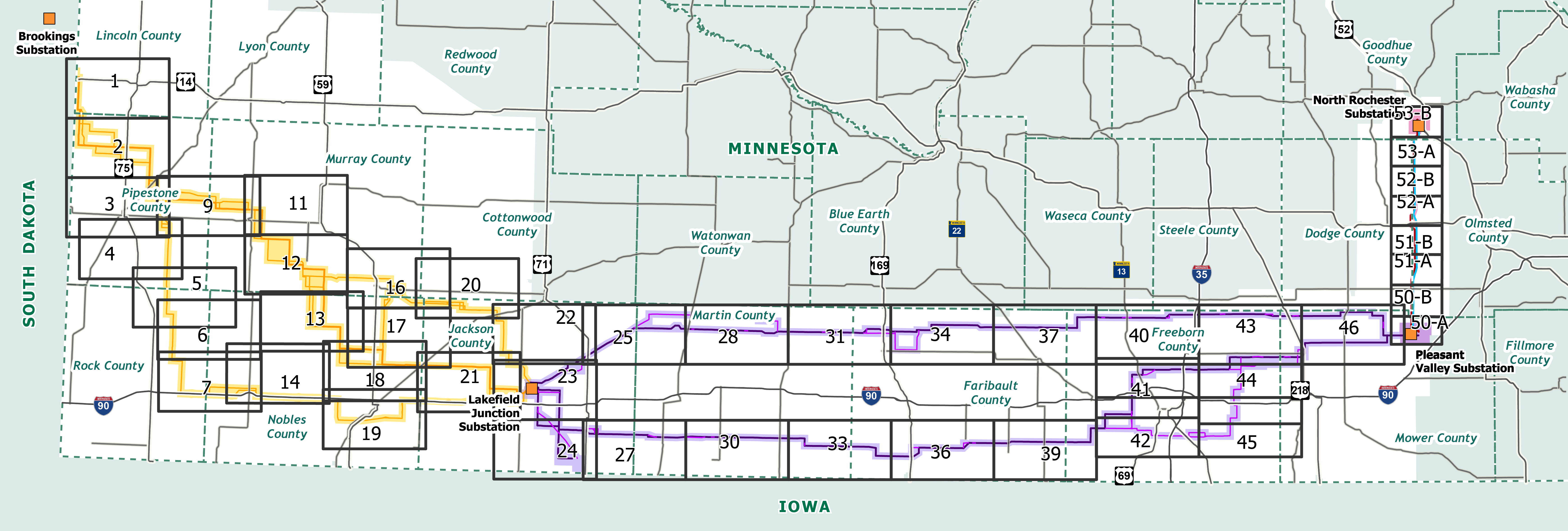 Map of project area split by rectangular areas