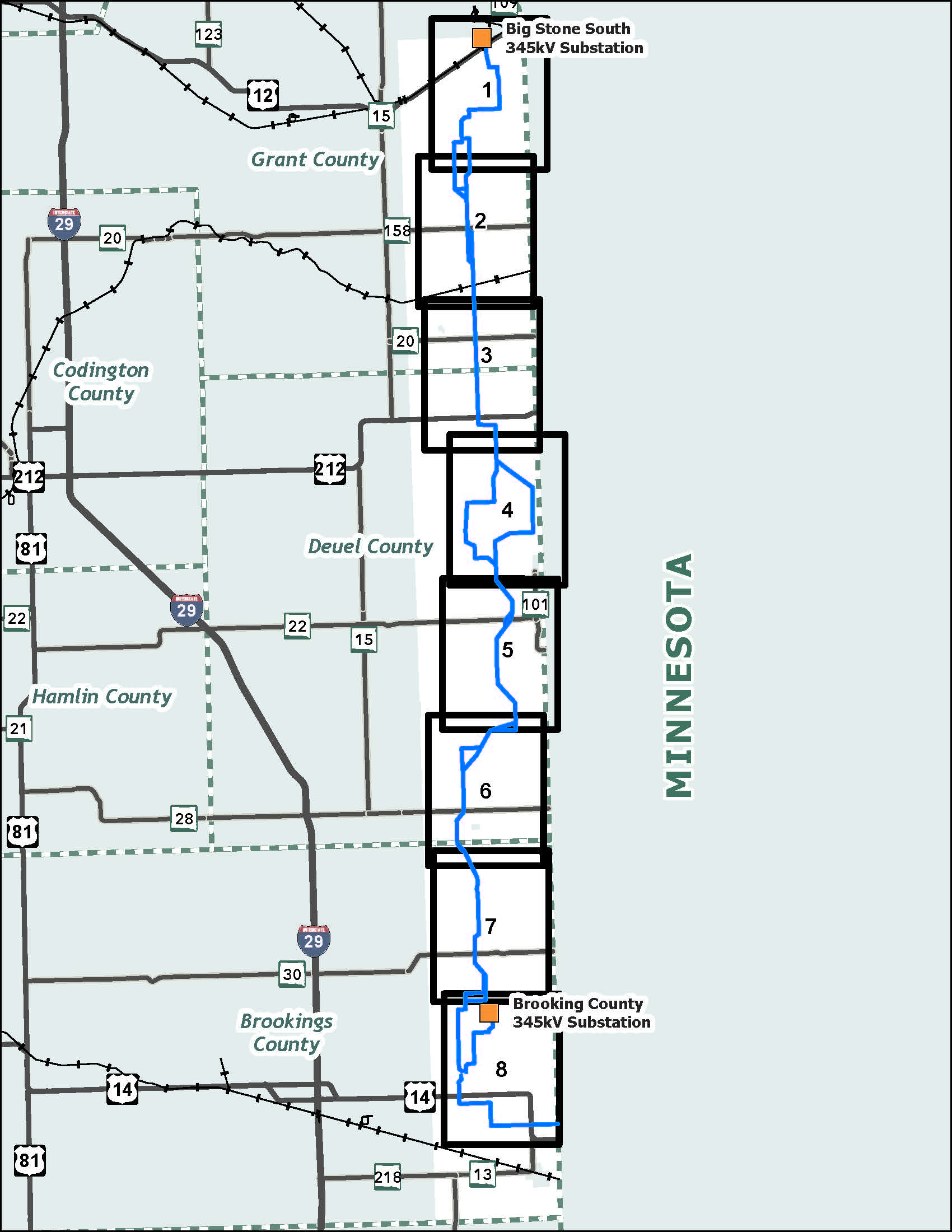 Map of project area split by rectangular areas